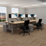 Pod of 4 DOUBLE-Sit-stands-Pedestals-with-Cream-cushion-and-mid-back-Brodes
