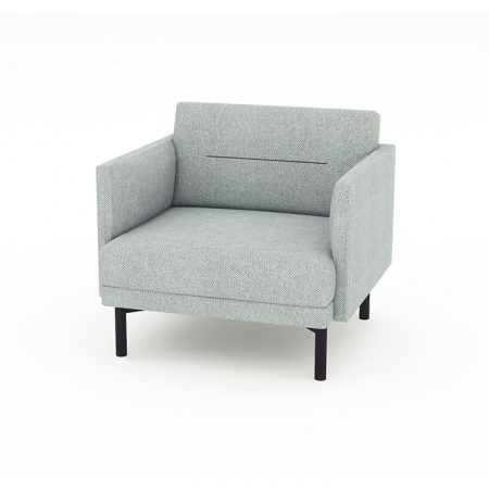 A light grey chair featuring sleek black legs, showcasing a modern and minimalist design.