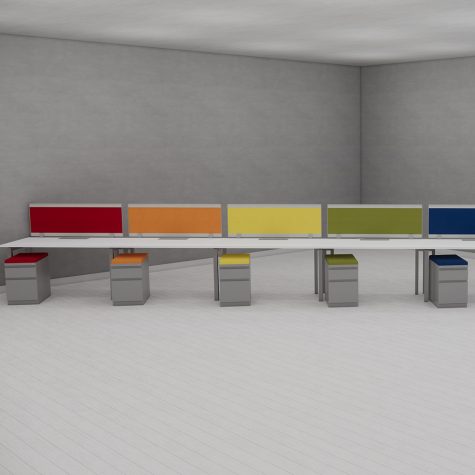 RAINBOW RUN of storage and workstations with fabric screens